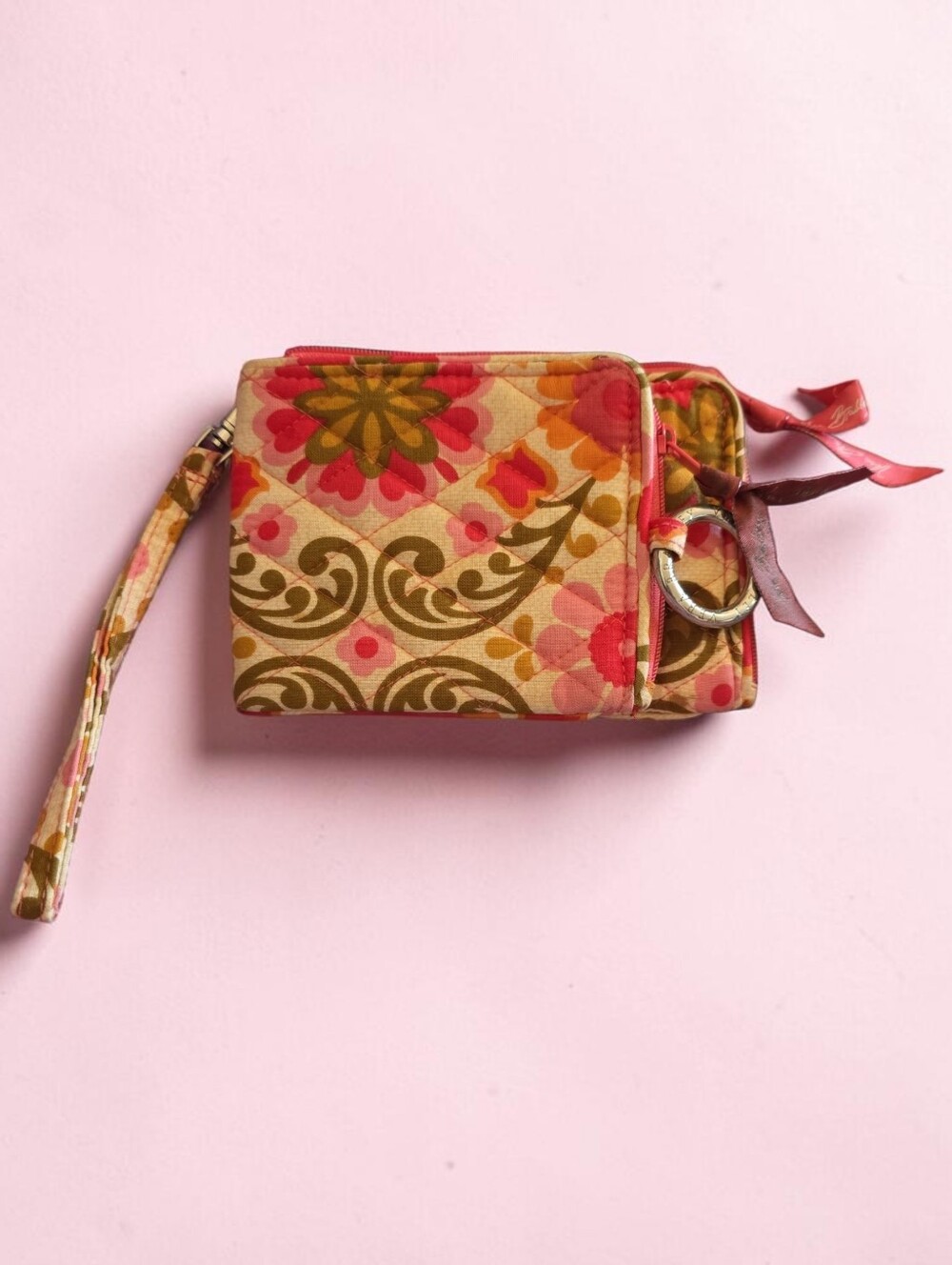 Vera Bradley Floral Quilted Wristlet - Pink, Orange, Green